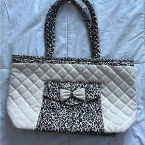 NARAYA Shoulder Tote Bag Quilted 17x10" Tan Black Animal Print